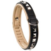 GIOTTO LUXOR BLACK C Leather Dog Collar with Metal Facing